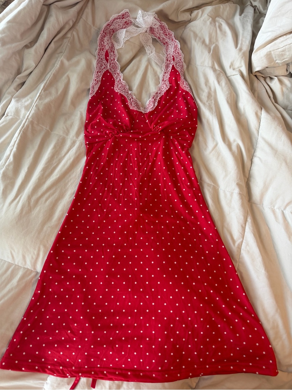 Red Polka Halter Mini Lace Dress